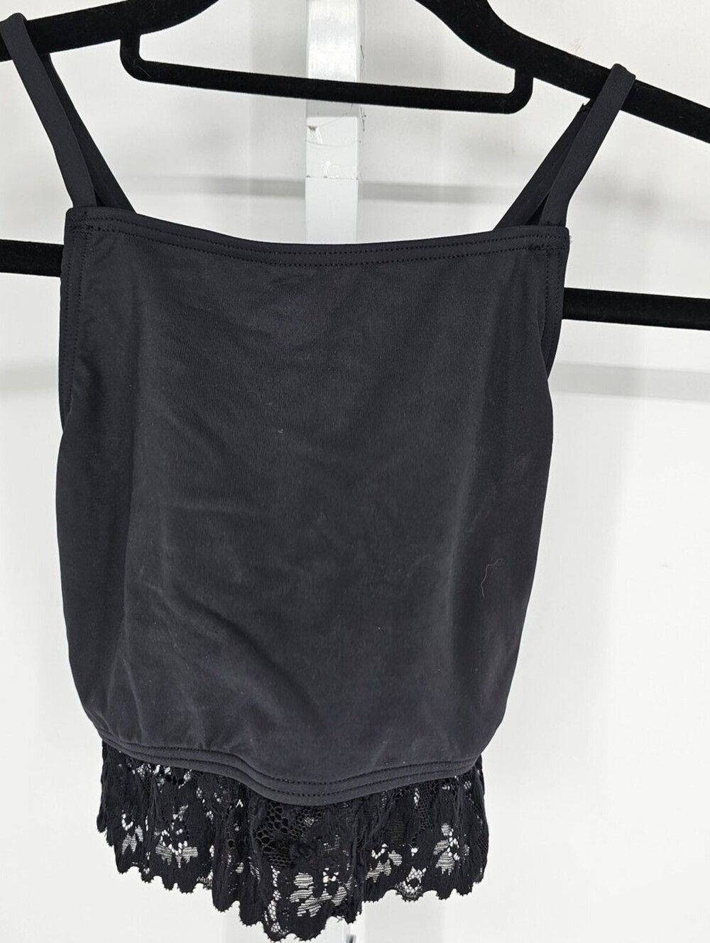 Attitude Womens Sz XL Longline Sports Bra Top Black Lace Trim NEW